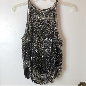 Sequins and Beads Holiday Party Cold Shoulder Top